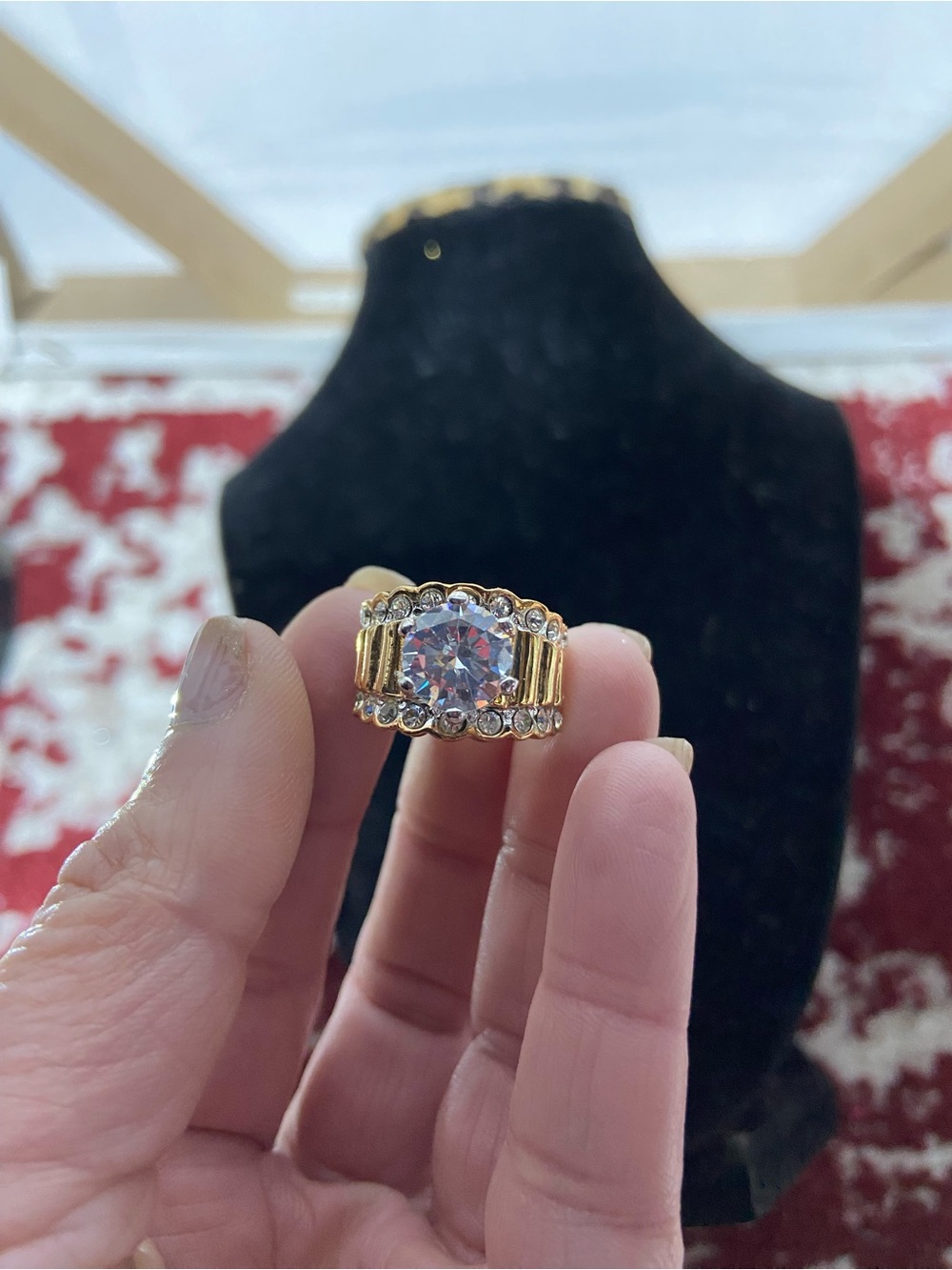 SETA Vintage Gold-Tone Clear Crystal Statement Ring - Women Jewelry
